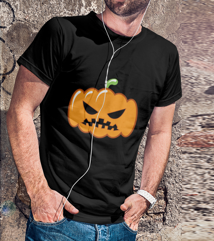 Creepy Grumpy Pumpkin Halloween Expression T-Shirt