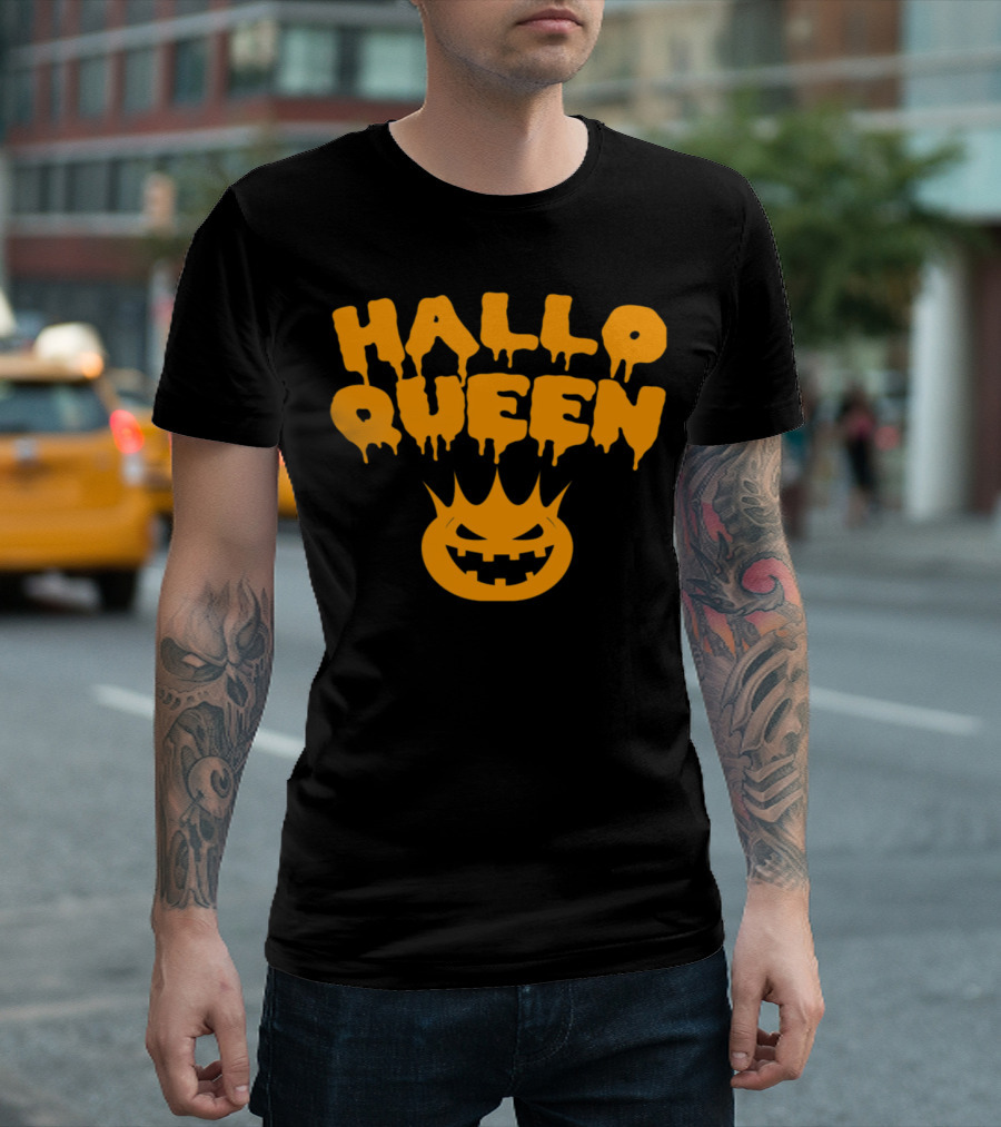 Hallo Queen Pumpkin Crown Dripping Letters T-Shirt