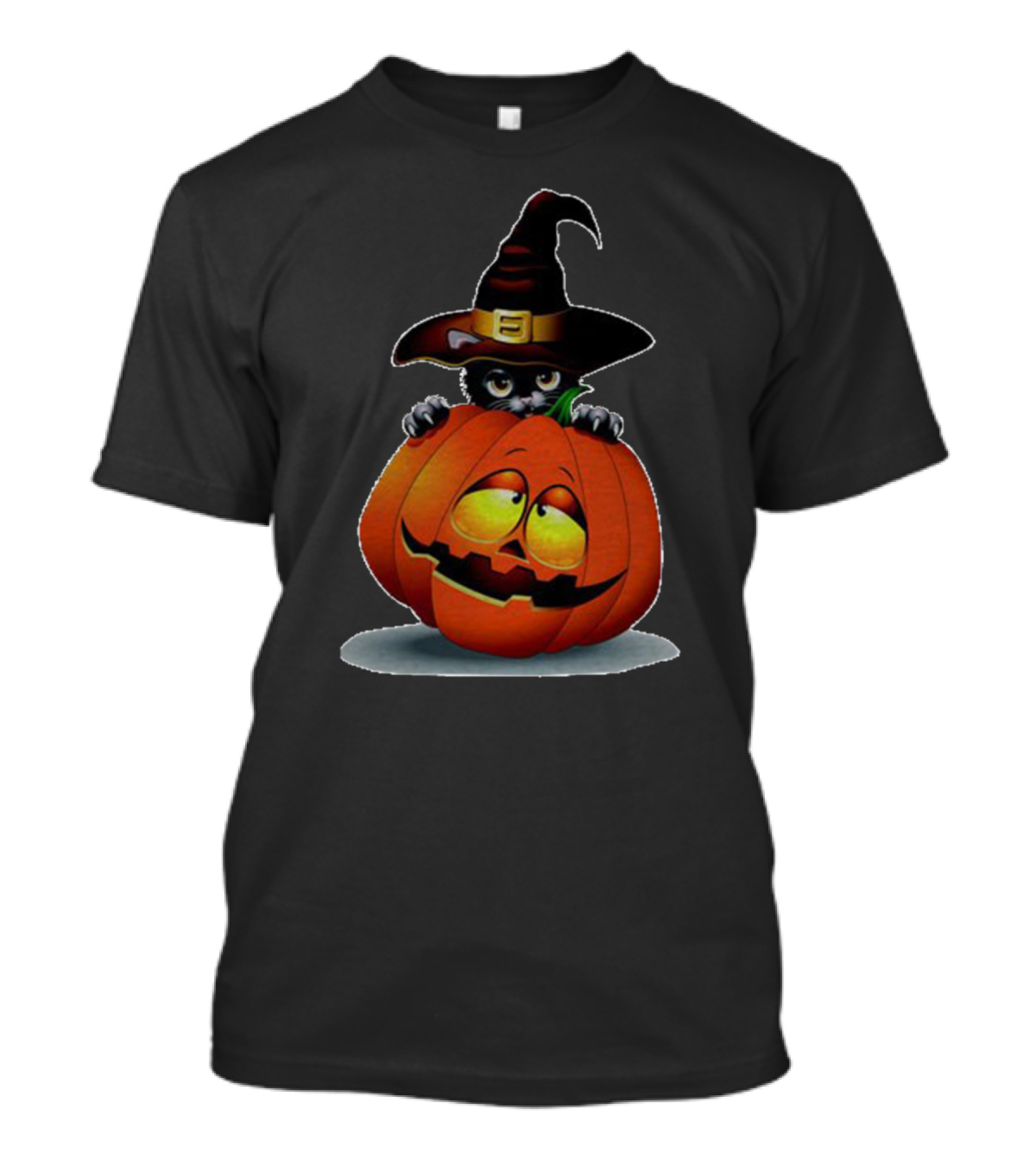 Pumpkin Cat Halloween Witch Hat Jack O'Lantern T-Shirt