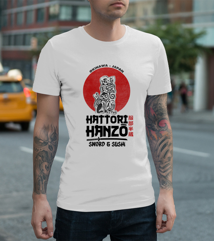 OKINAWA JAPAN HATTORI HANZO SWORD and SUSHI 服部半蔵 T-Shirt