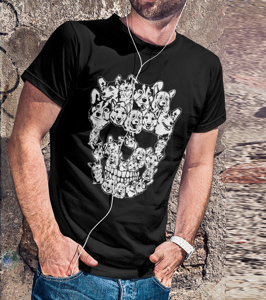 Halloween Skull Made From Corgi Dog Faces T-Shirt