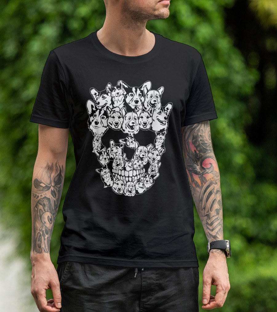 Halloween Skull Made From Corgi Dog Faces T-Shirt