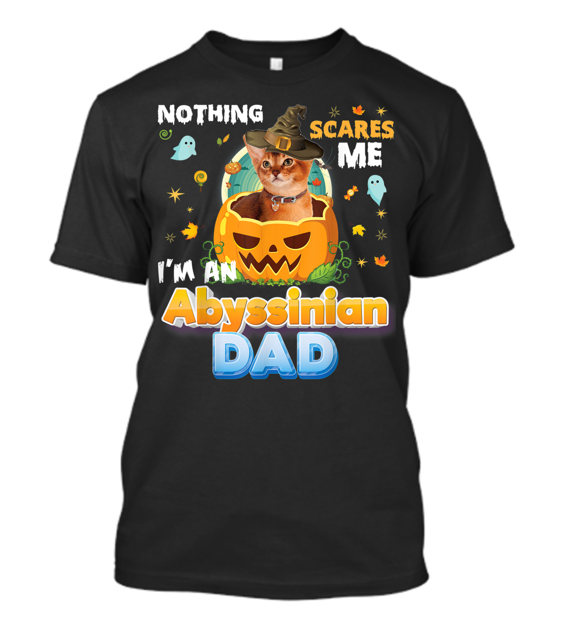 Nothing Scares Me I'm An Abyssinian Cat Dad Halloween Pumpkin Ghosts Hat T-Shirt