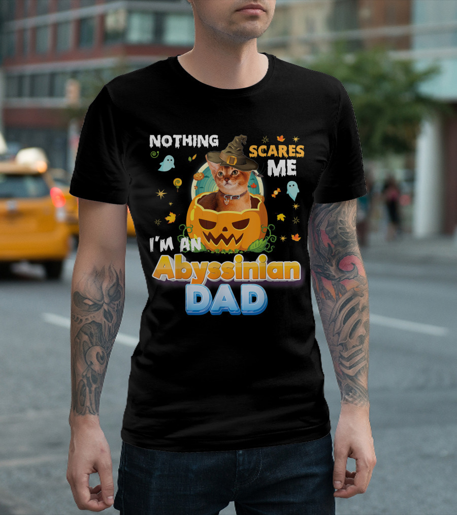 Nothing Scares Me I'm an Abyssinian Cat Dad Halloween Pumpkin Ghosts Hat T-Shirt