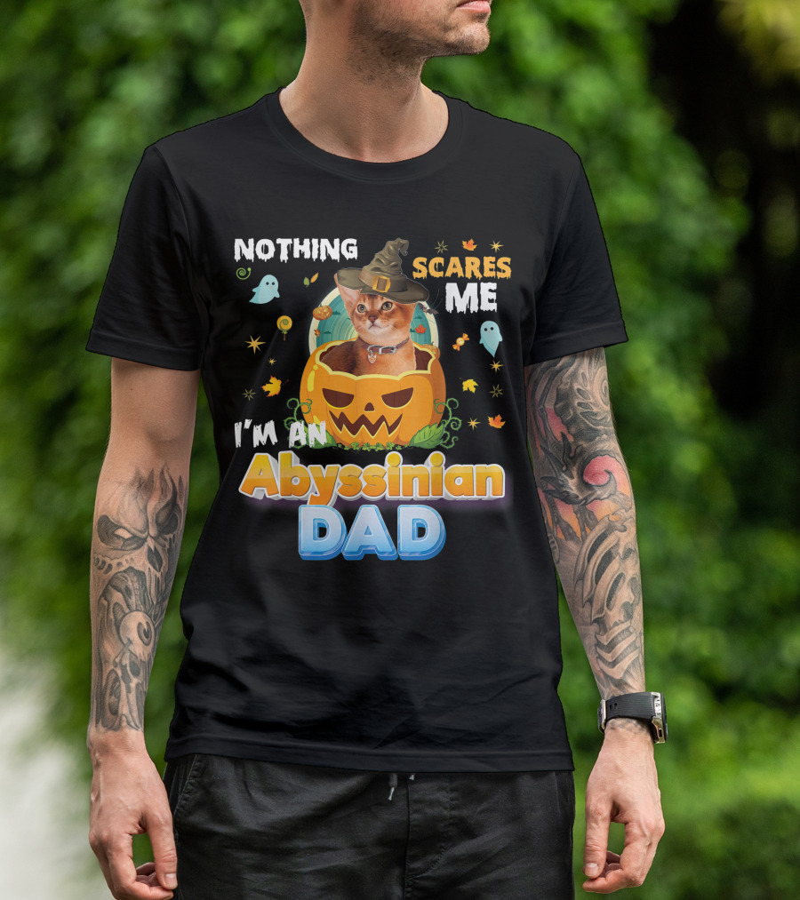 Nothing Scares Me I'm An Abyssinian Cat Dad Halloween Pumpkin Ghosts Hat T-Shirt