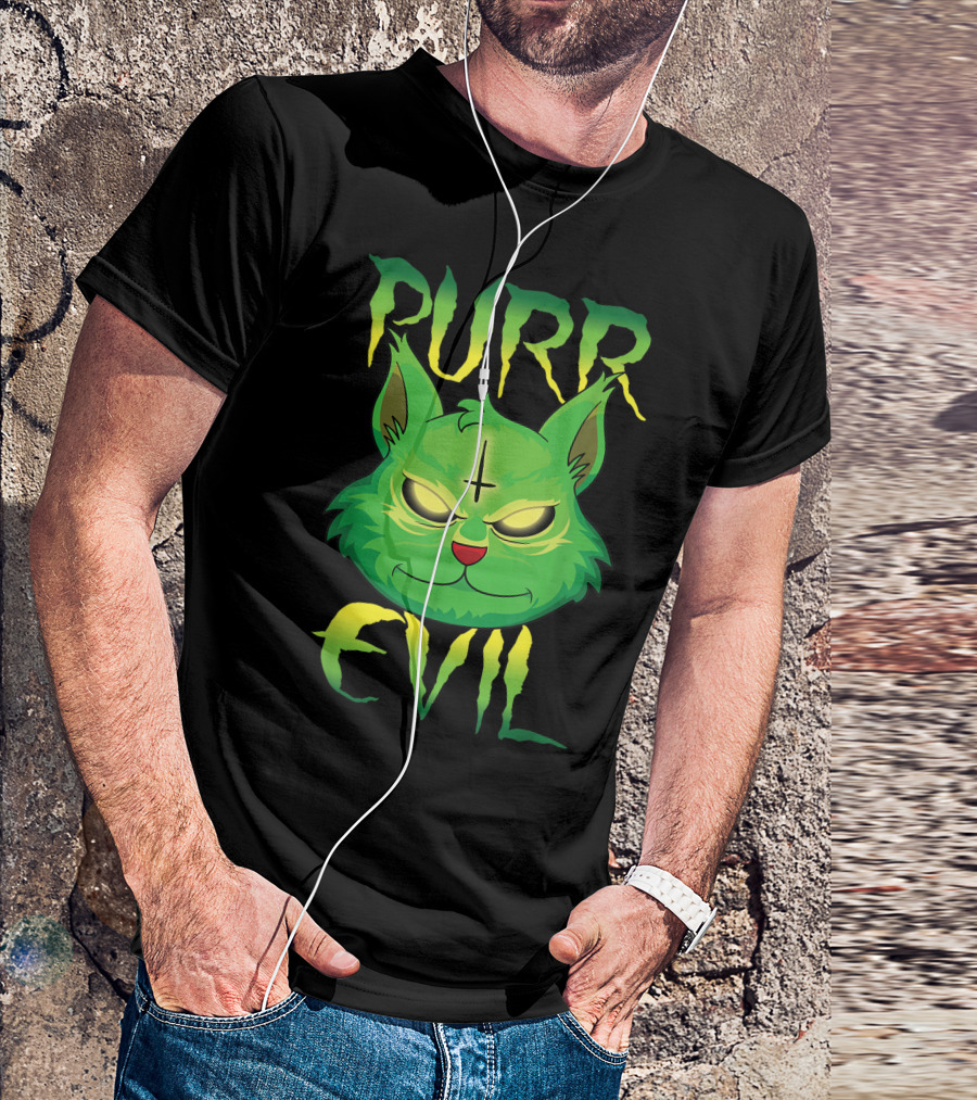 Purr Evil Satanic Cat Kitten 666 Pentagram T-Shirt