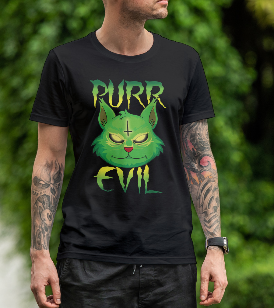 Purr Evil Satanic Cat Kitten 666 Pentagram T-Shirt