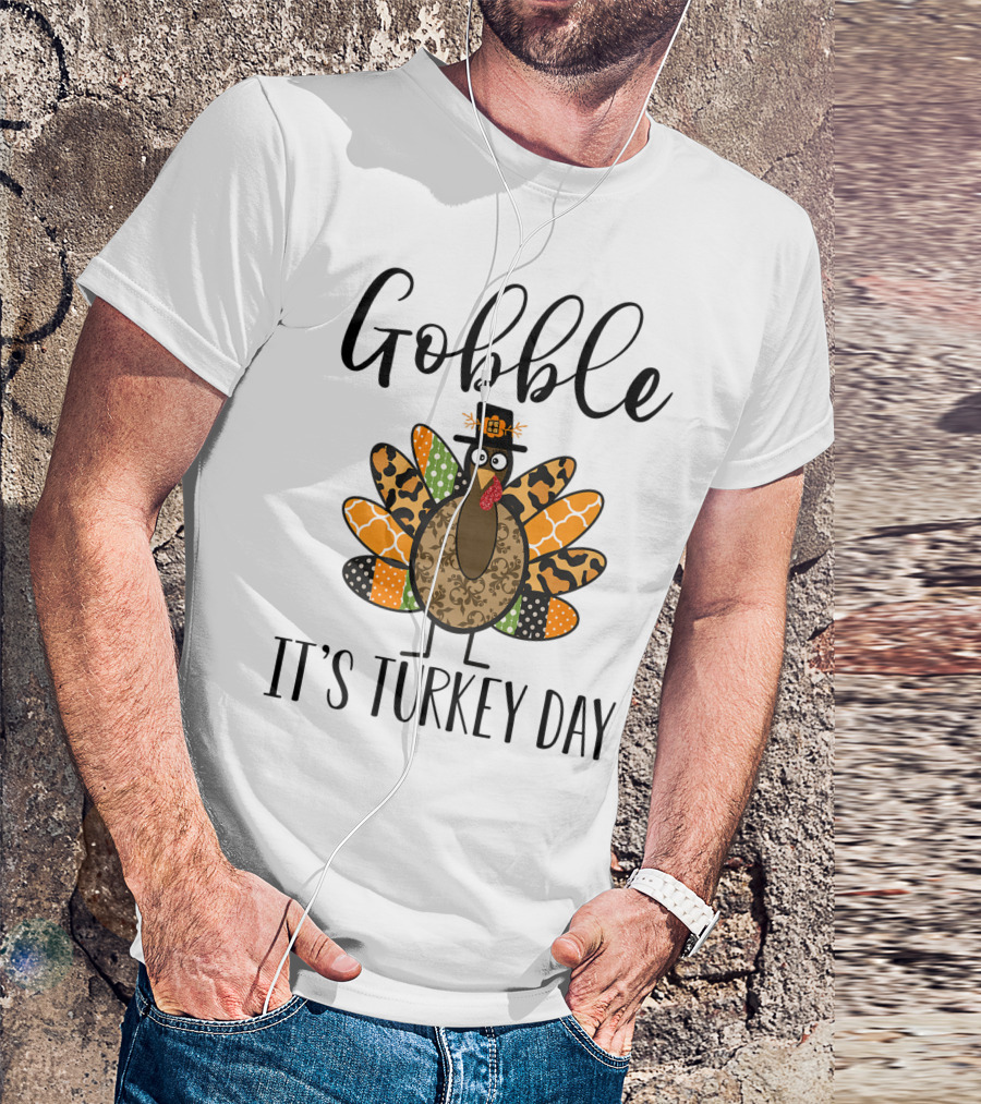 Gobble It's Turkey Day Fall Pumpkin Halloween Turkey T-Shirt