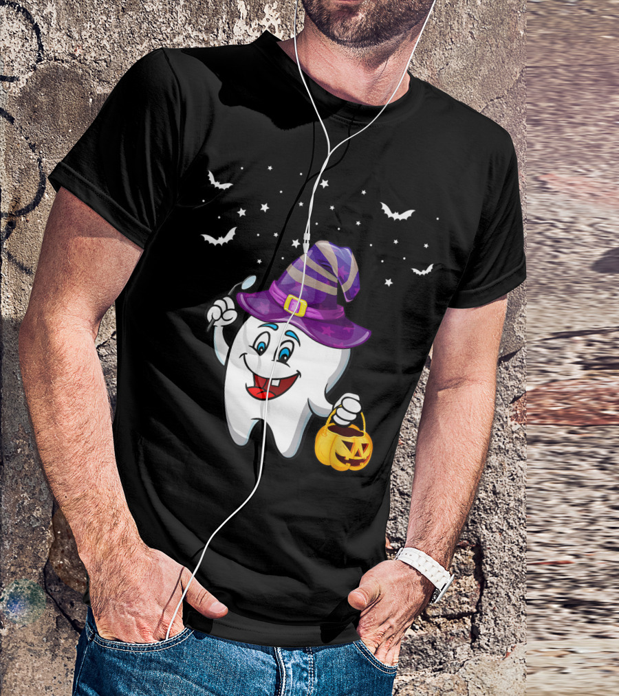 Dentist Halloween Tooth Witch Hat Pumpkin Dental Hygienist Dental Assistant T-Shirt