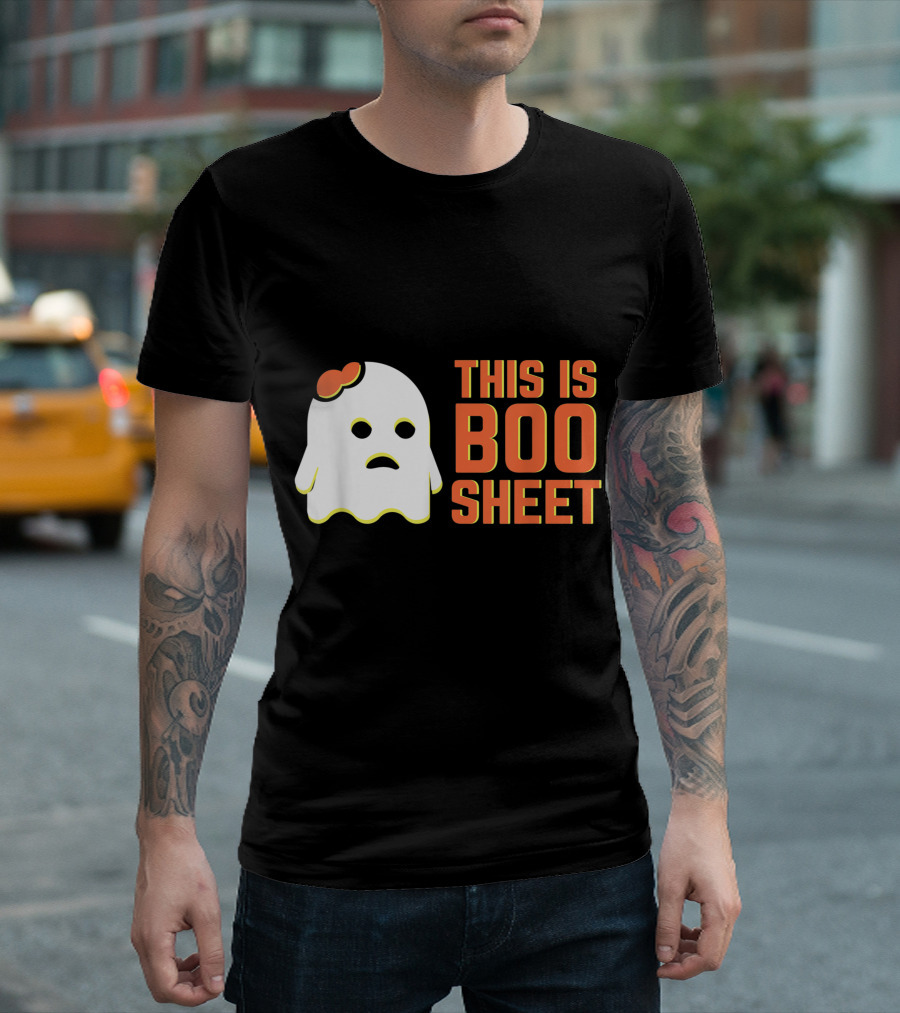 Halloween Ghost This Is Boo Sheet Graphic with Cute Bow Accent T-Shirt