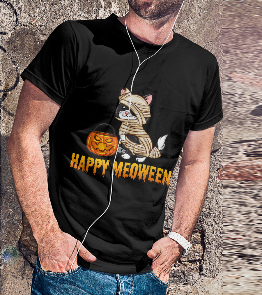 Happy Meoween Cute Cat Mummy With Pumpkin T-Shirt