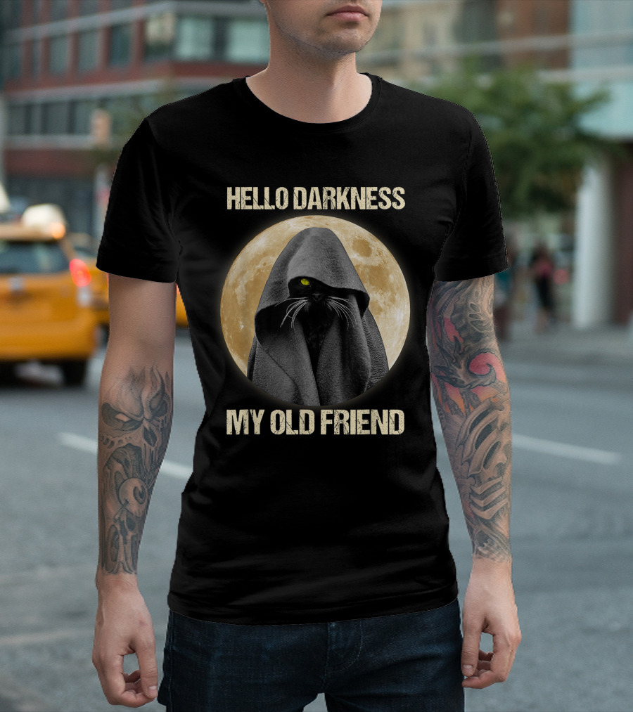 Hello Darkness My Old Friend Black Cat Moon Cloak T-Shirt
