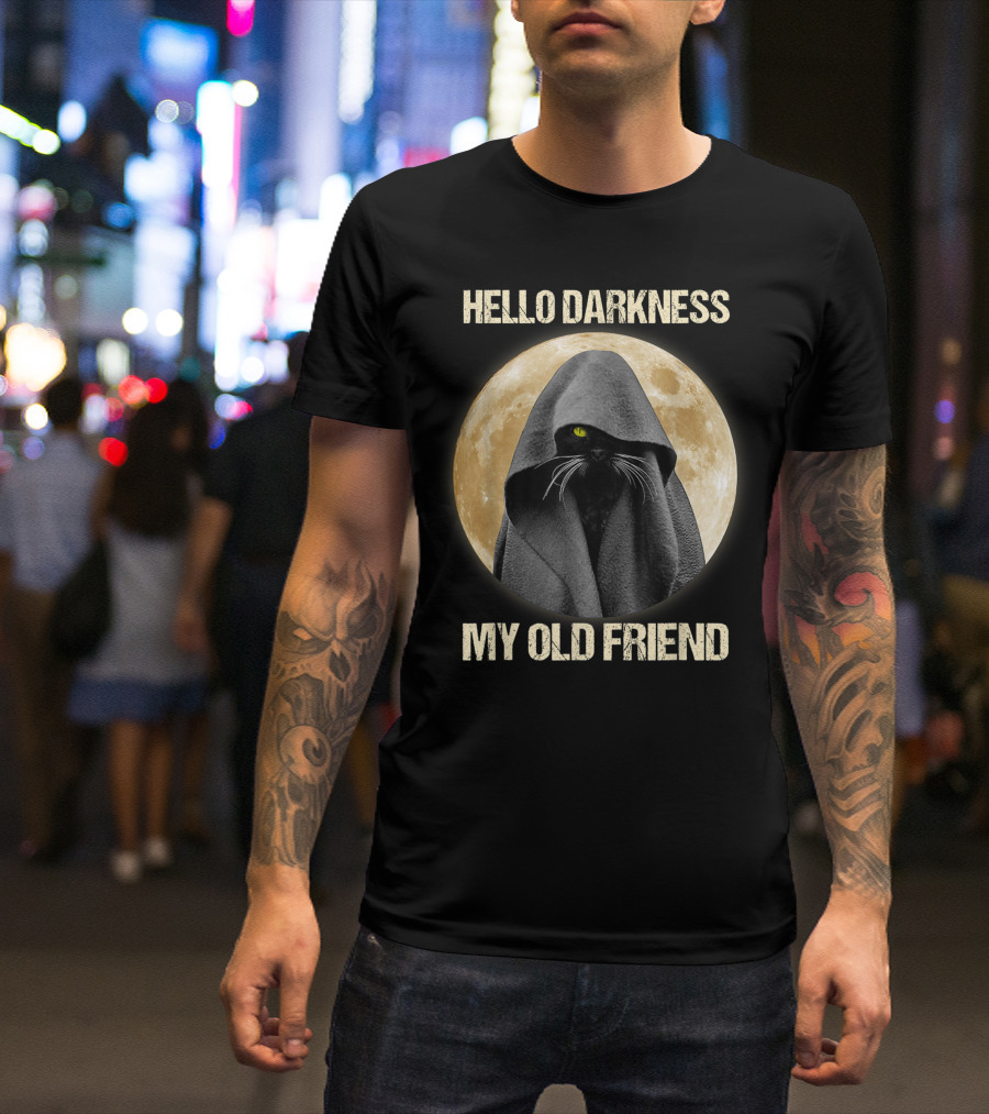 Hello Darkness My Old Friend Black Cat Moon Cloak T-Shirt