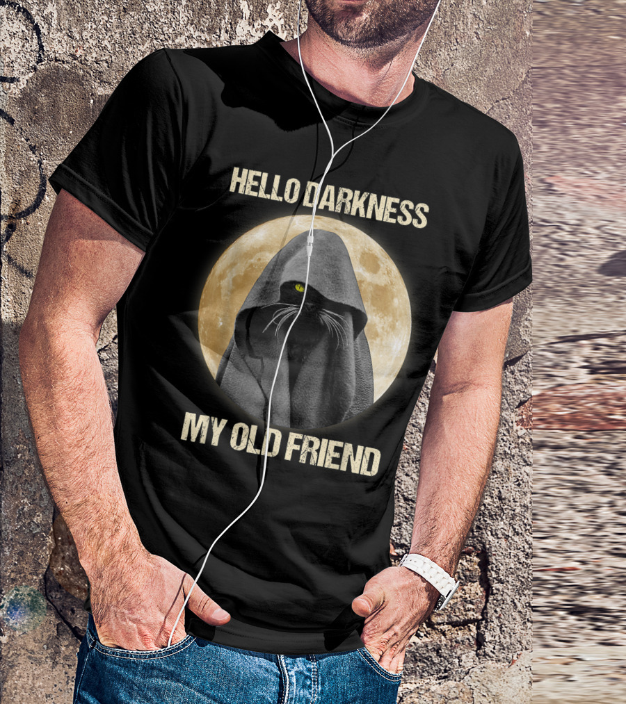 Hello Darkness My Old Friend Black Cat Moon Cloak T-Shirt