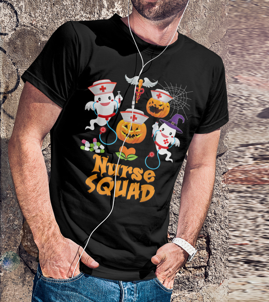 Nurse Squad Halloween Ghost Pumpkin Crew T-Shirt