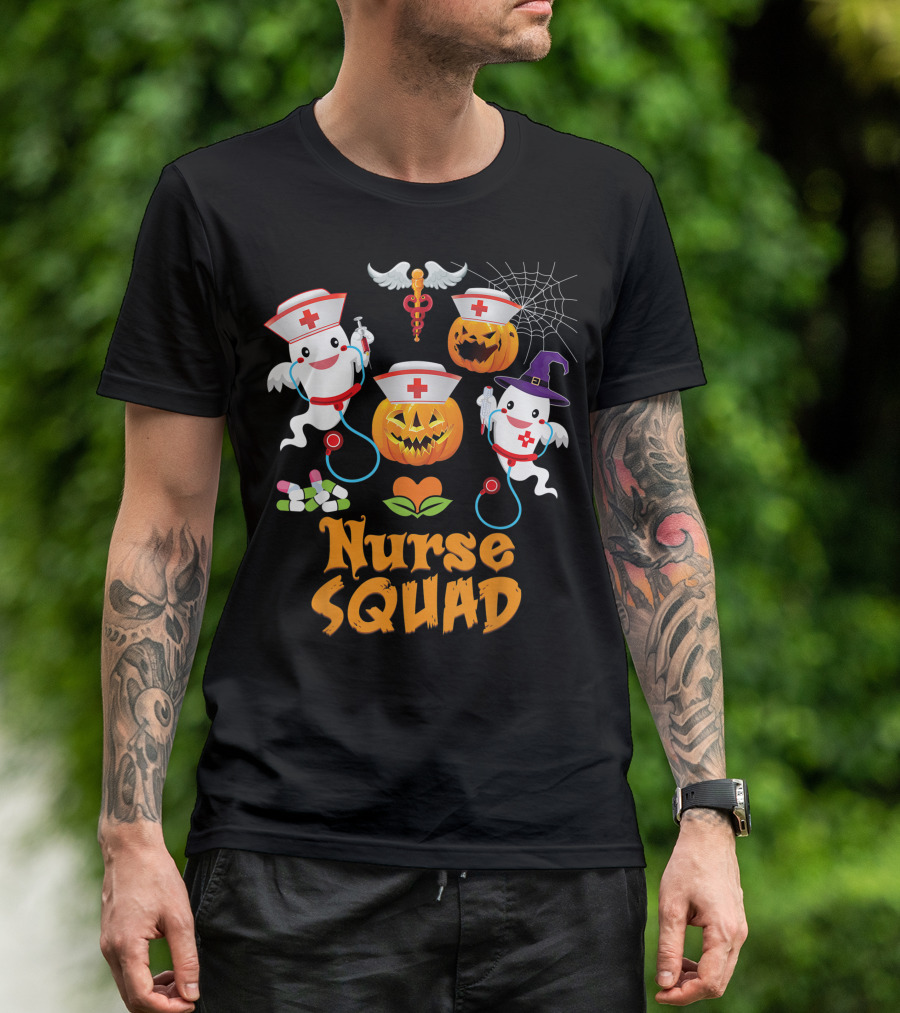 Nurse Squad Halloween Ghost Pumpkin Crew T-Shirt