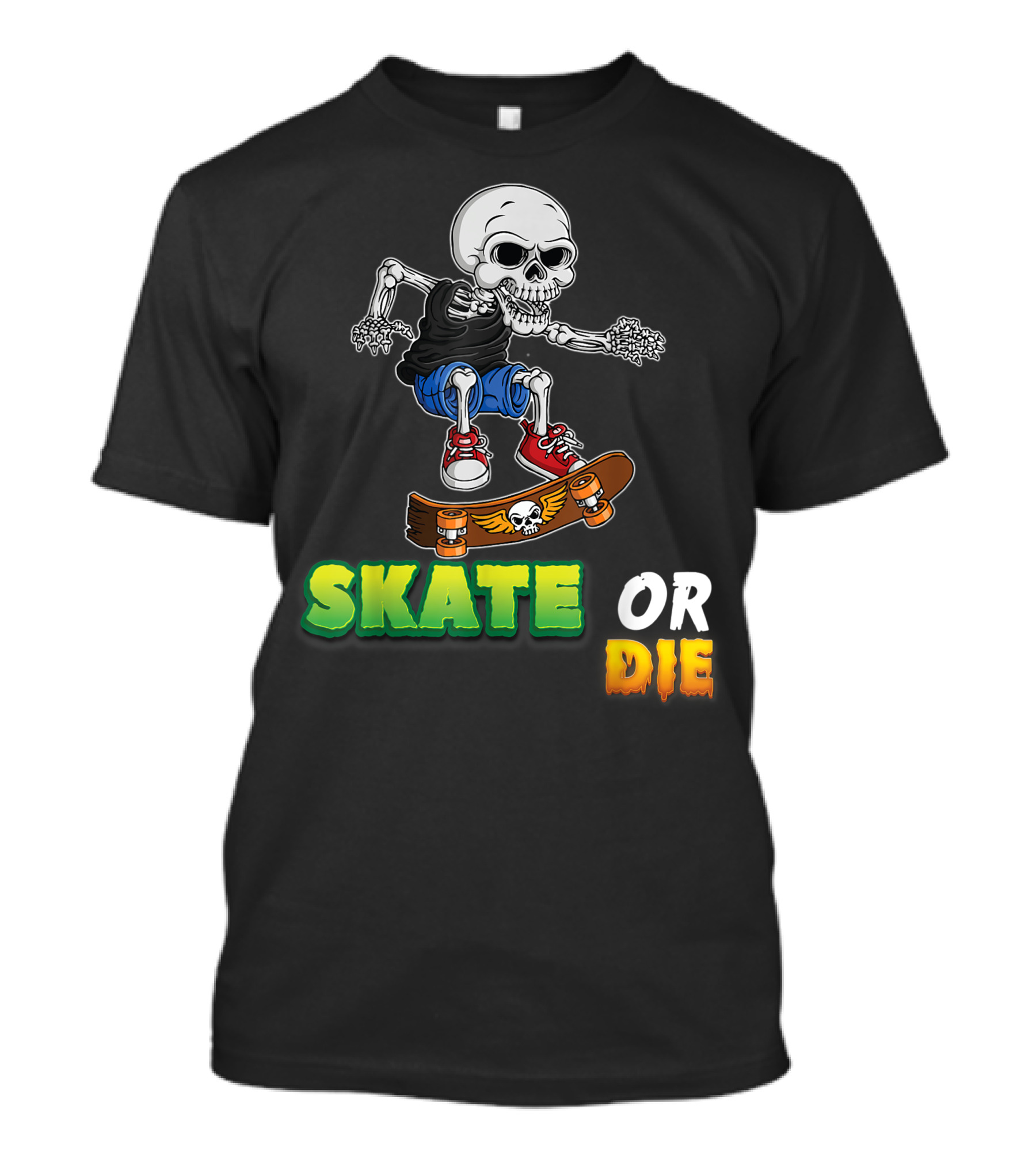 Skate Or Die Skeleton Skating Skull On Skateboard T-Shirt