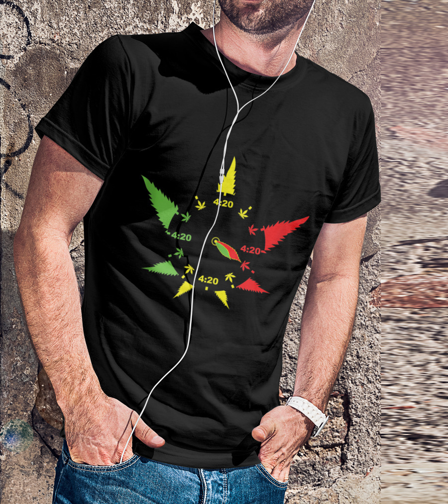 420 Cannabis Leaf Clock Red Green Yellow Subtle Stoner Smoking Weed THC Pot T-Shirt