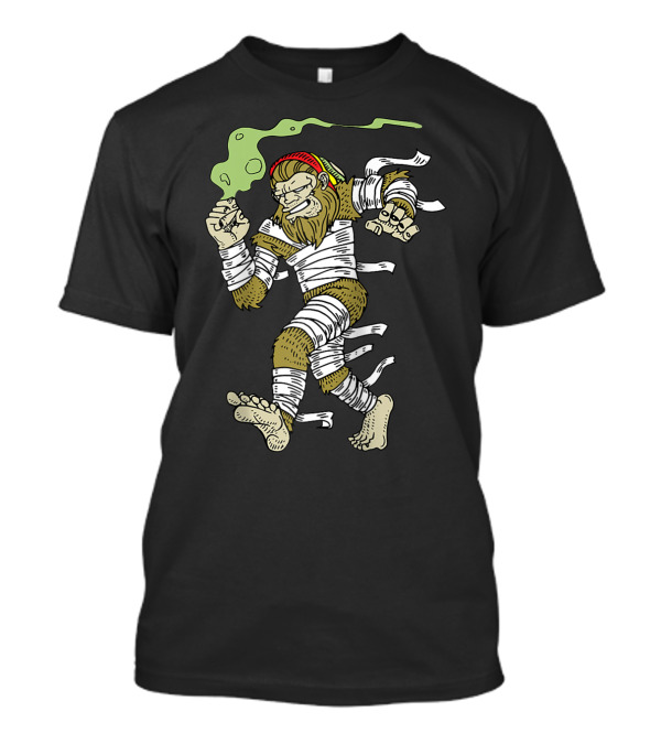 Bigfoot Smoking Weed Loner Stoner Sasquatch Hippie Cannabis Mummy Wraps T-Shirt