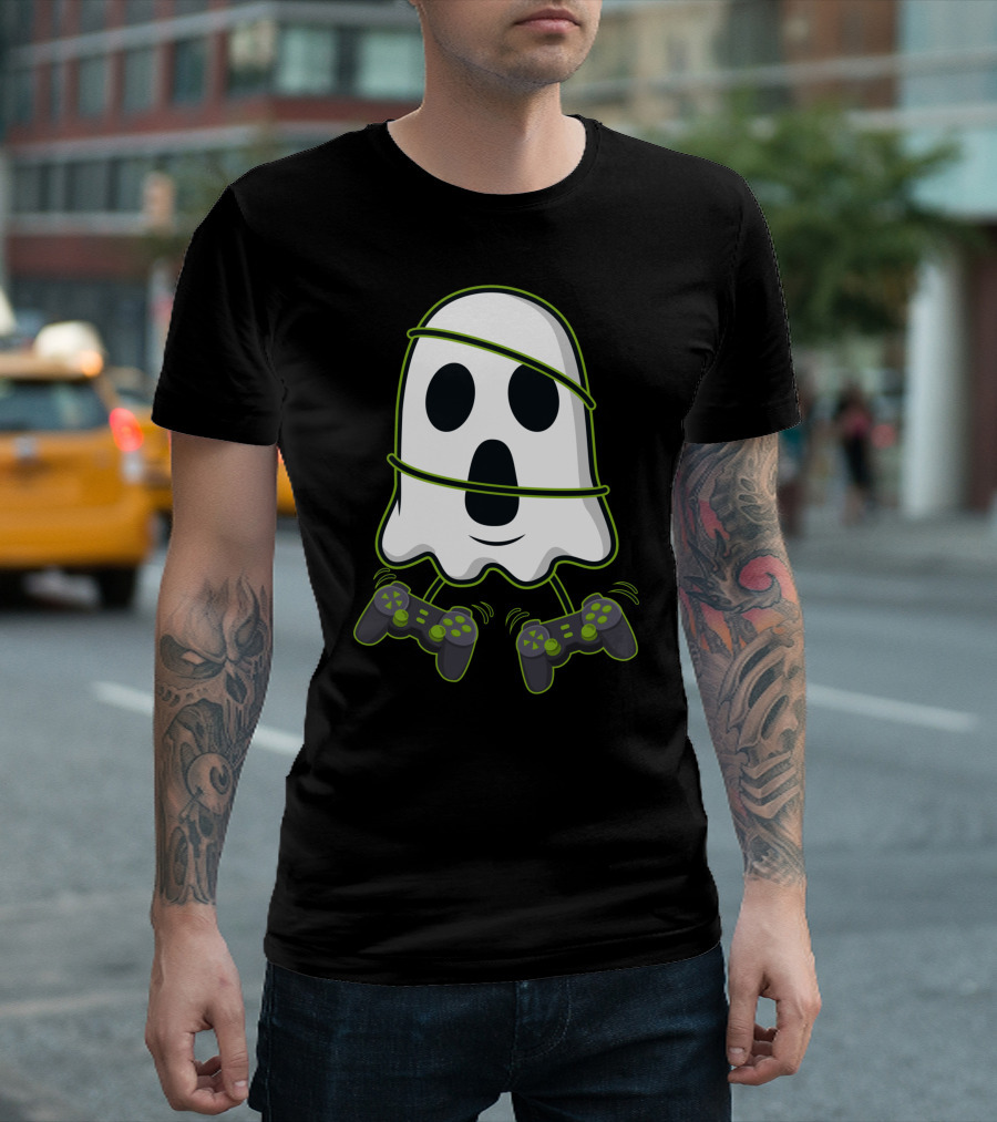 Halloween Ghost Gamer Controllers Spooky Play T-Shirt