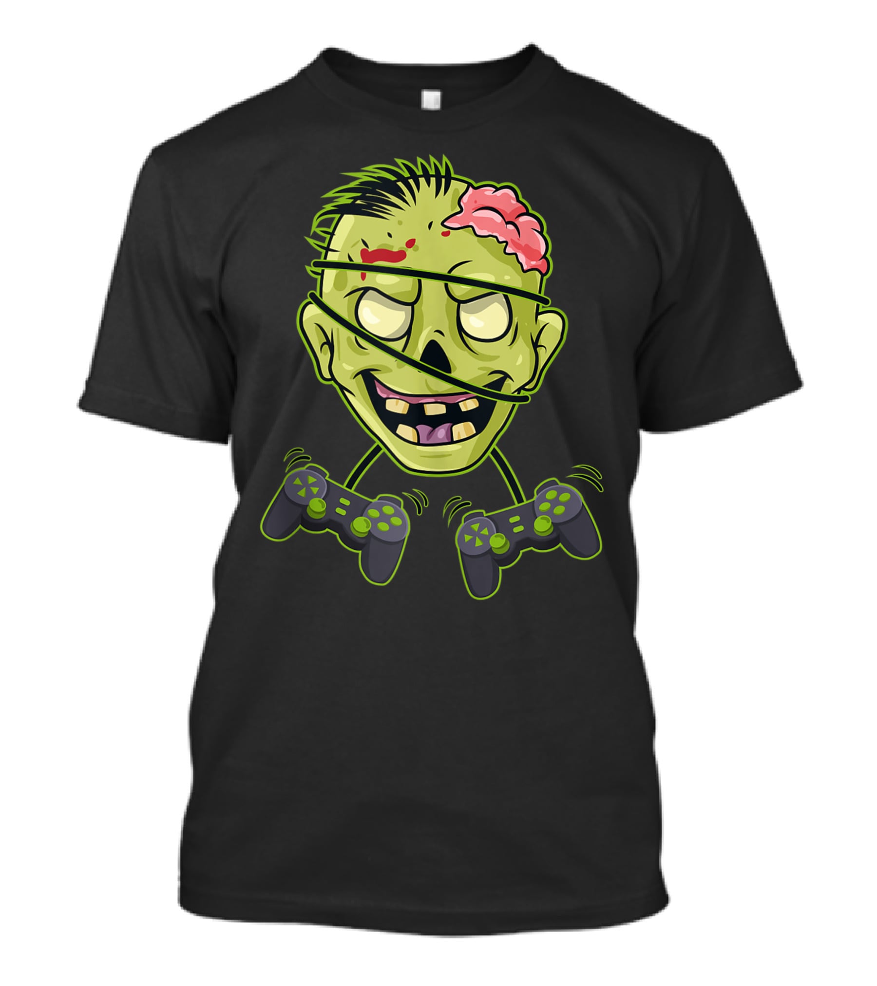 Halloween Zombie Gamer Controller Head With Split Expression T-Shirt