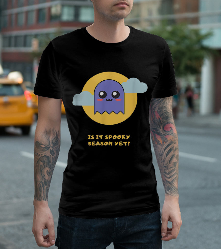 Is It Spooky Season Yet Cute Ghost With Clouds And Moon T-Shirt