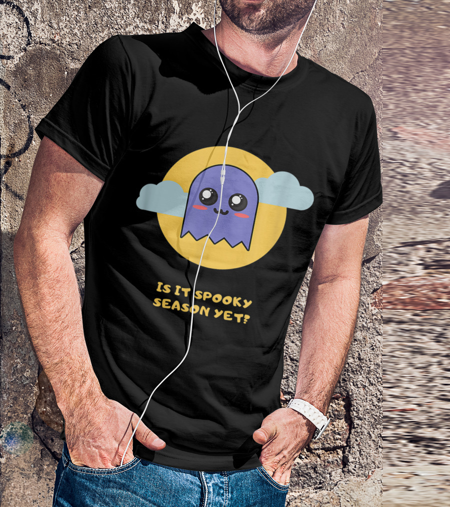 Is It Spooky Season Yet Cute Ghost With Clouds And Moon T-Shirt