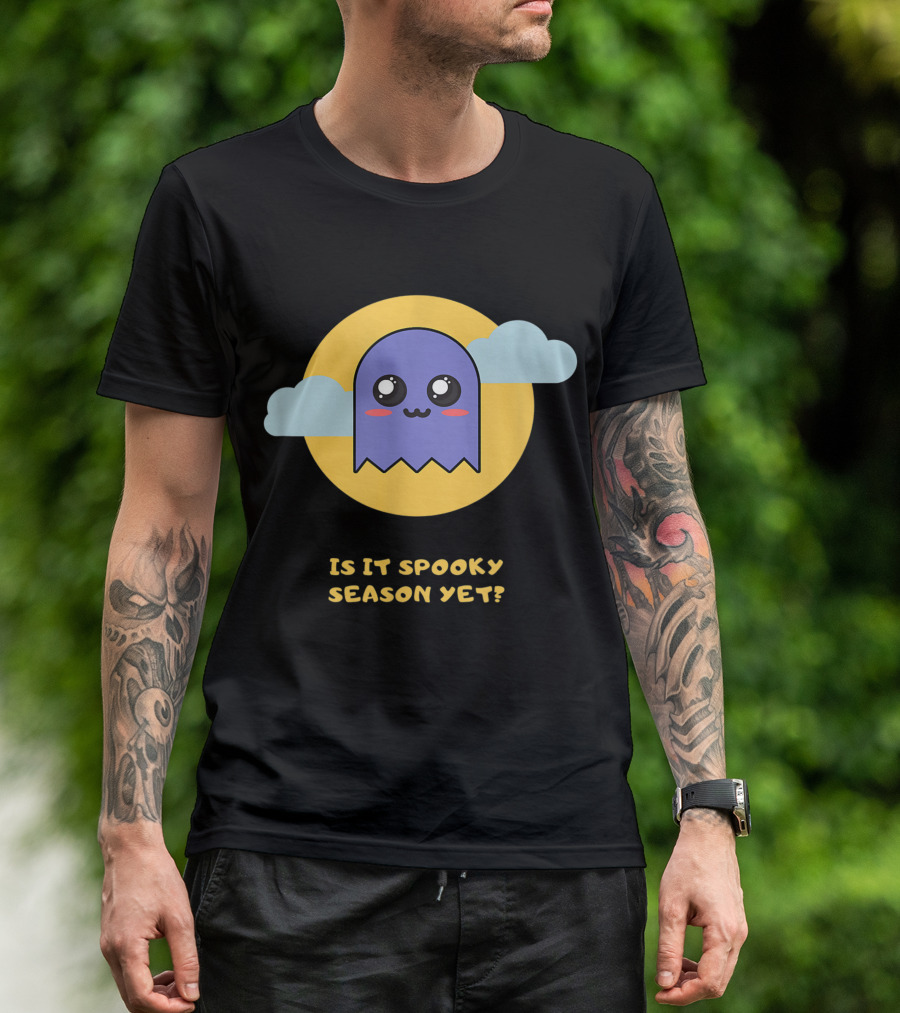 Is It Spooky Season Yet Cute Ghost With Clouds And Moon T-Shirt