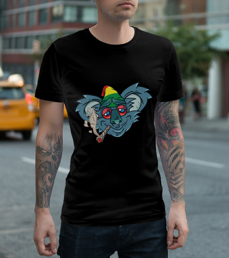 Koala Smoking Weed Cannabis Stoner Marihuana Rasta Hat T-Shirt