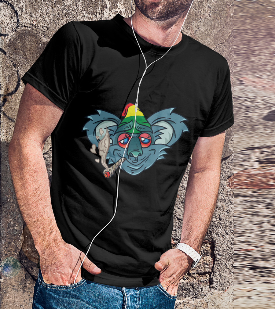 Koala Smoking Weed Cannabis Stoner Marihuana Rasta Hat T-Shirt