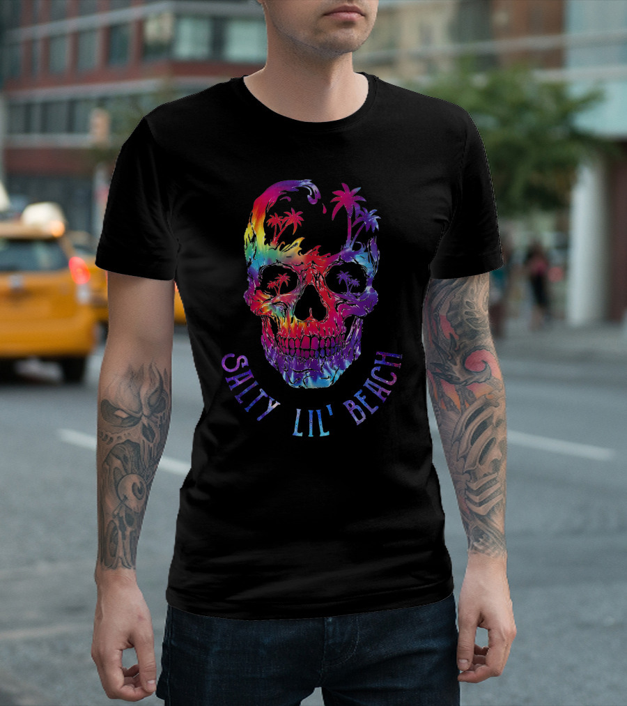 Salty Lil Beach Tie-Dye Skull With Palm Trees T-Shirt