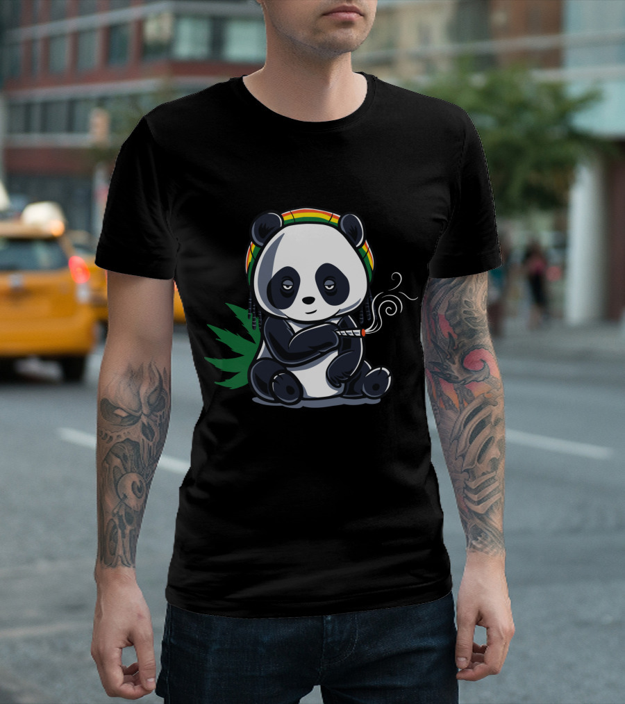 Weed Smoking Panda Rasta Cannabis Stoner THC CBD 420 T-Shirt