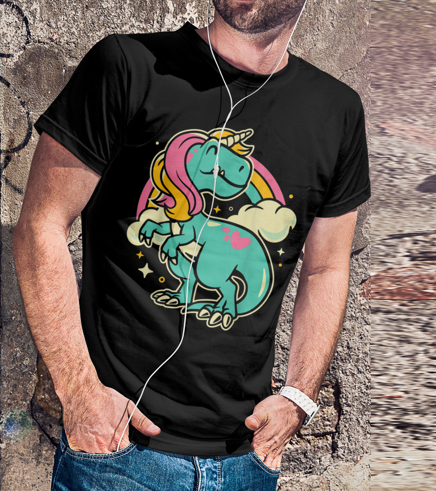 Majestic Unicornasaurus Rex Rainbow Dinosaur With Pink Heart T-Shirt