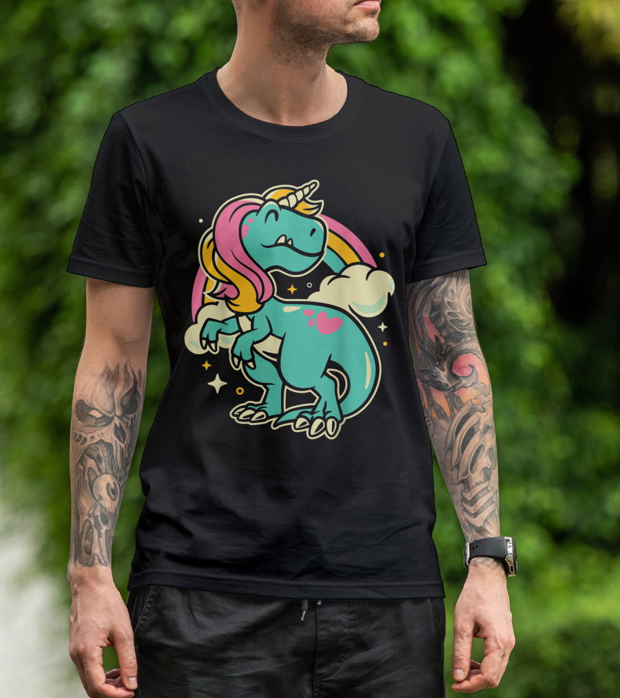 Majestic Unicornasaurus Rex Rainbow Dinosaur With Pink Heart T-Shirt