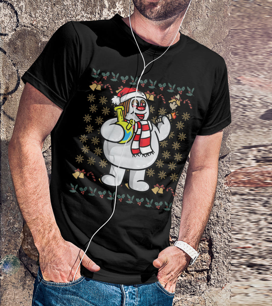 Rasta Snowman Christmas Cannabis Weed Smoking Santa Hat Scarf T-Shirt