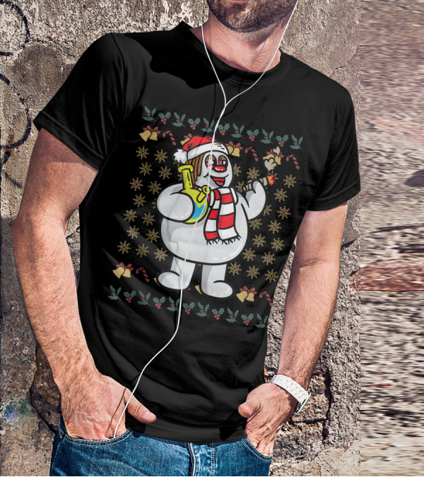 Rasta Snowman Christmas Cannabis Weed Smoking Santa Hat Scarf T-Shirt