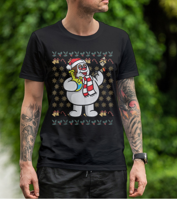 Rasta Snowman Christmas Cannabis Weed Smoking Santa Hat Scarf T-Shirt