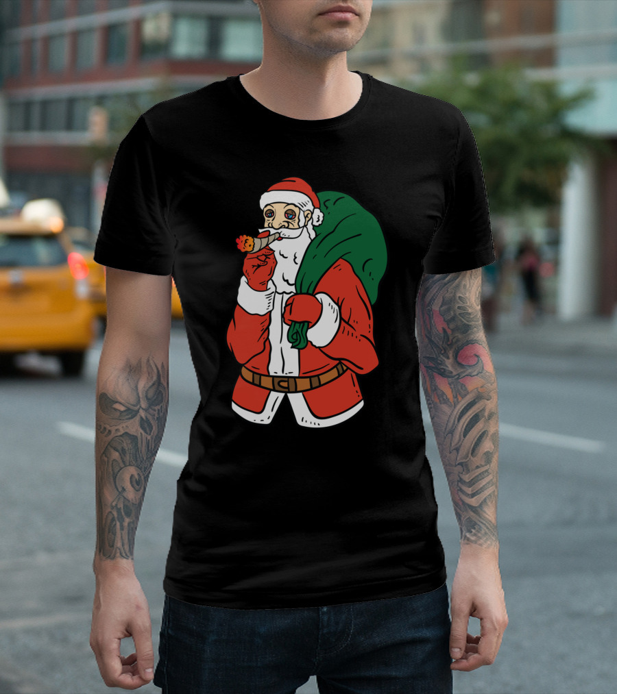 Santa Claus Smoking Weed Cannabis Marijuana Carrying Bag T-Shirt