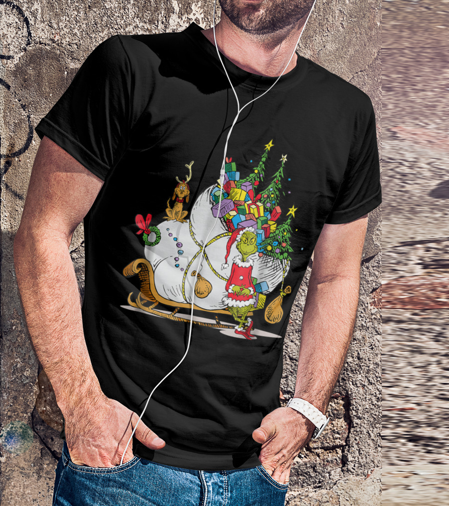 Dr Seuss Grinch Max Presents And Christmas Trees Sleigh T-Shirt