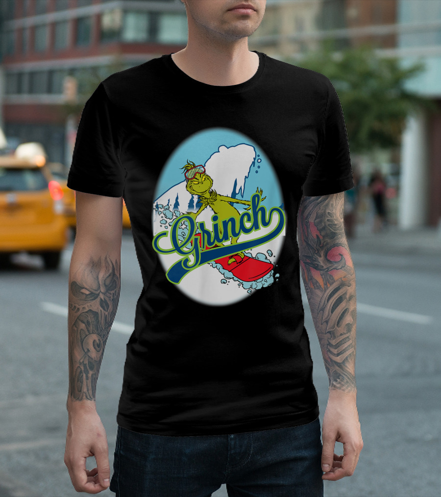 Grinch Snowboarding Dr Seuss Style Adventure T-Shirt