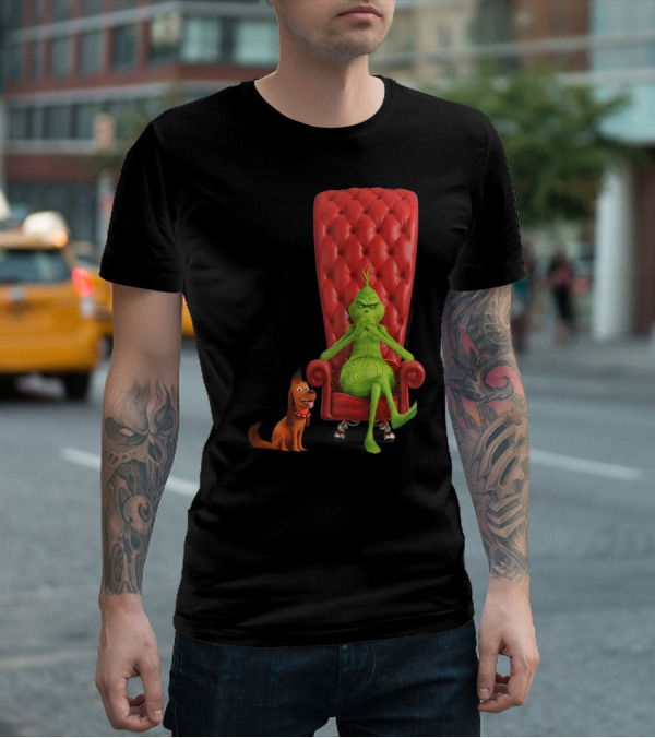 Dr Seuss The Grinch And Max On Red Tufted Chair T-Shirt