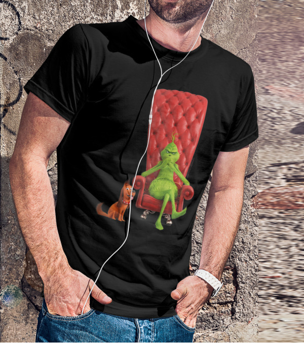 Dr Seuss The Grinch And Max On Red Tufted Chair T-Shirt