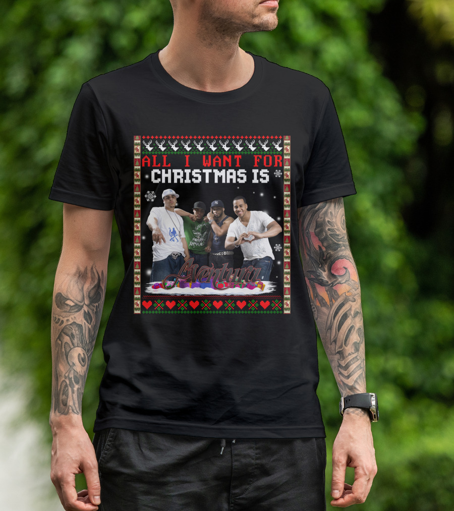 All I Want For Christmas Is Aventura Celebration With Snowflakes And Festive Border T-Shirt