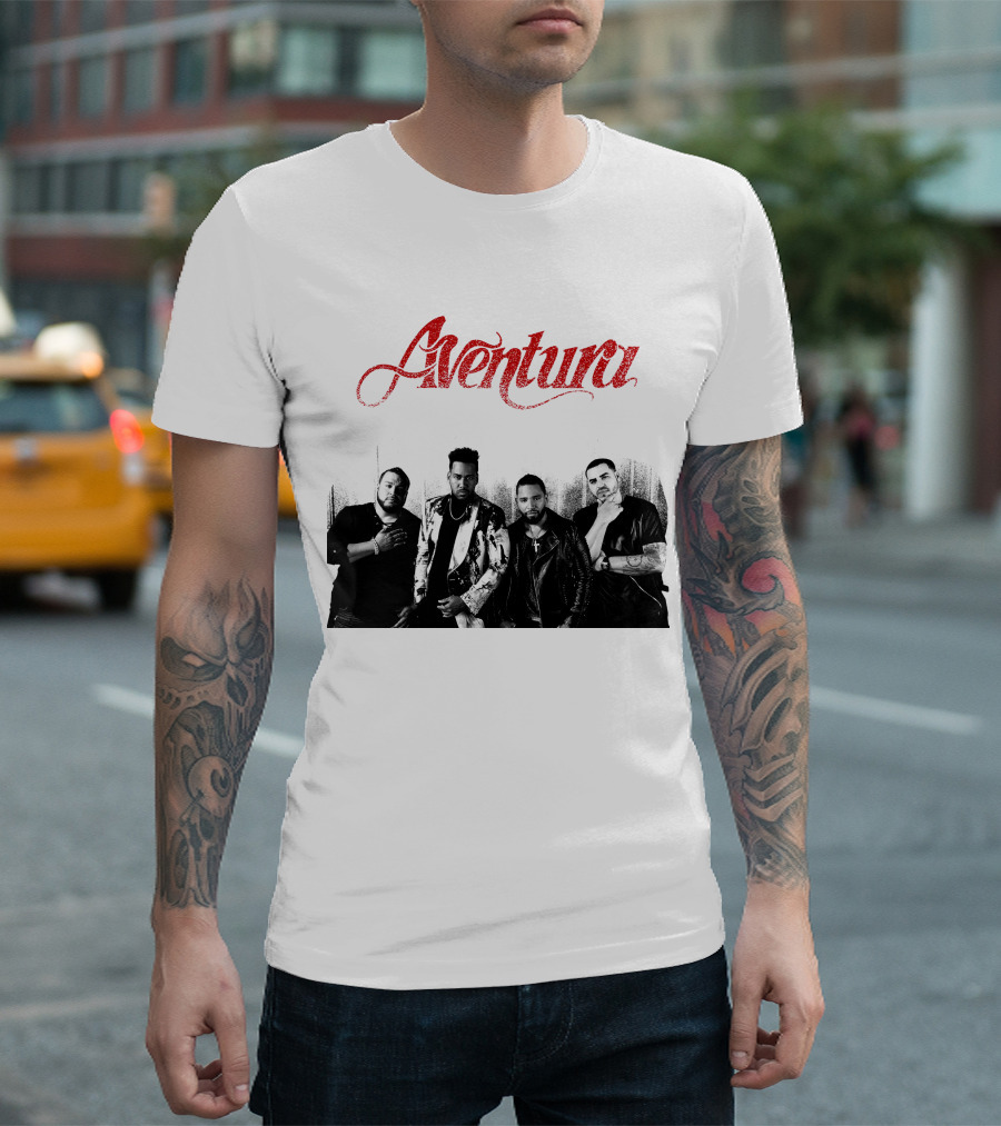 Aventura Band Vintage Black and White Red Script T-Shirt