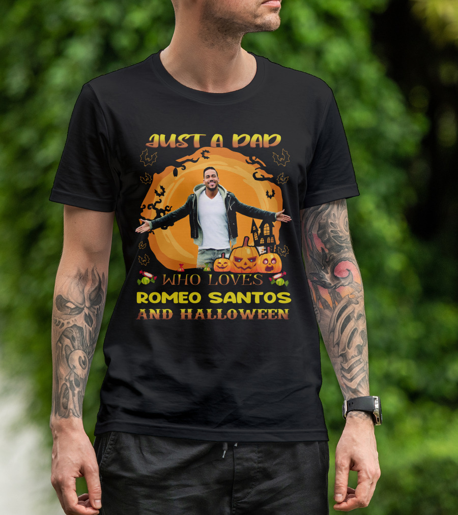 Just A Dad Who Loves Romeo Santos And Halloween T-Shirt