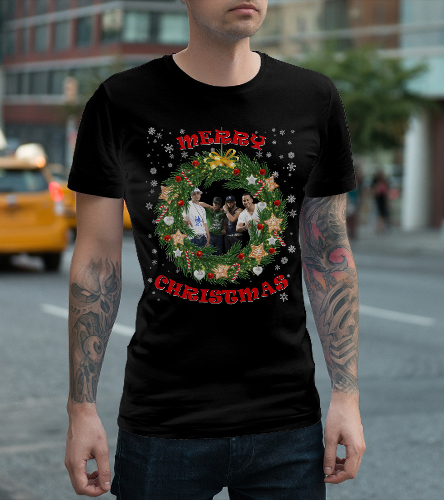 Merry Christmas Aventura Wreath Snowflakes and Holiday Decor T-Shirt