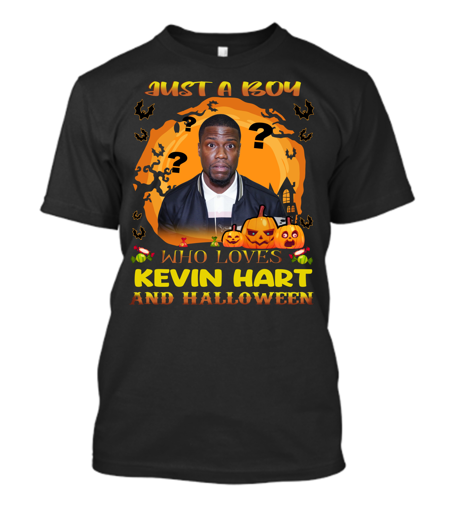 Just A Boy Who Loves Kevin Hart And Halloween Pumpkin Bats T-Shirt