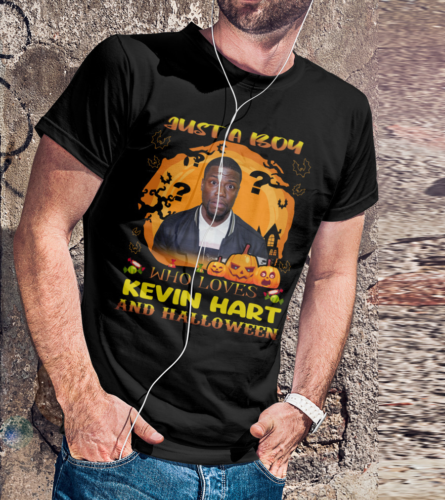 Just A Boy Who Loves Kevin Hart And Halloween Pumpkin Bats T-Shirt