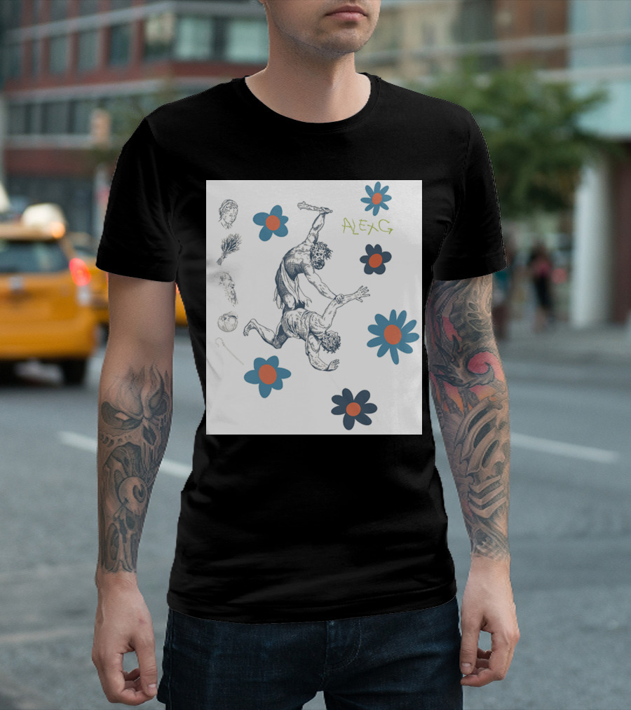 Alex G Floral Mythical Battle with Blue and Orange Flowers T-Shirt