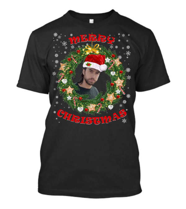 Merry Christmas Santa Hat Wreath T-Shirt